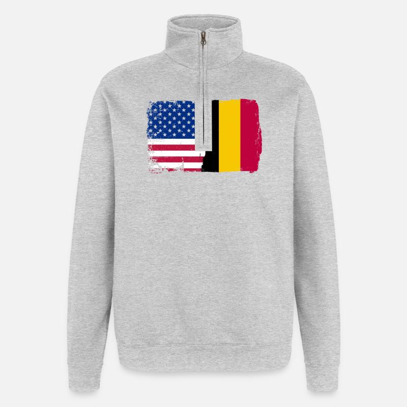 Grunge US Belgique Drapeau Split - Sweat à zip 1/4 - gris chiné