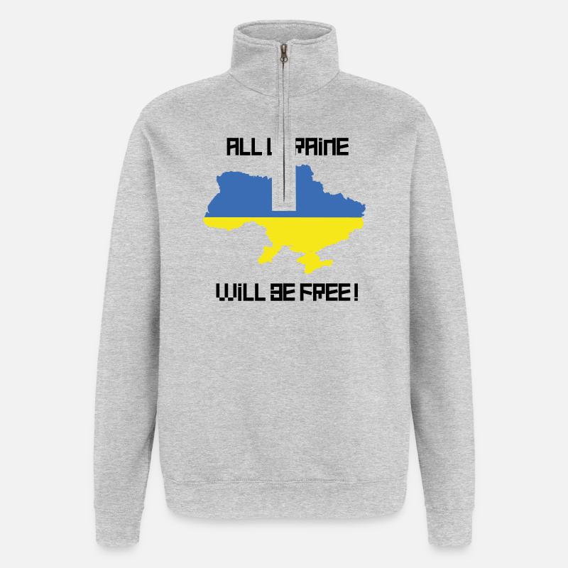 All Ukraine will be free! - Quarter-Zip-Sweatshirt - Grau meliert