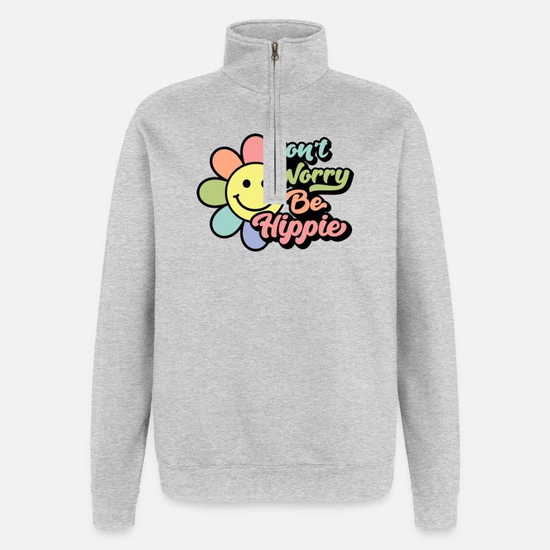 Don't Worry, Be Hippie - Quarter-Zip-Sweatshirt - Grau meliert