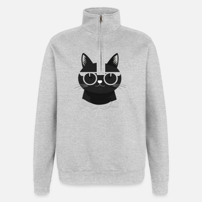 cool cat face with sunglasses - Quarter-Zip Sweatshirt - heather grey