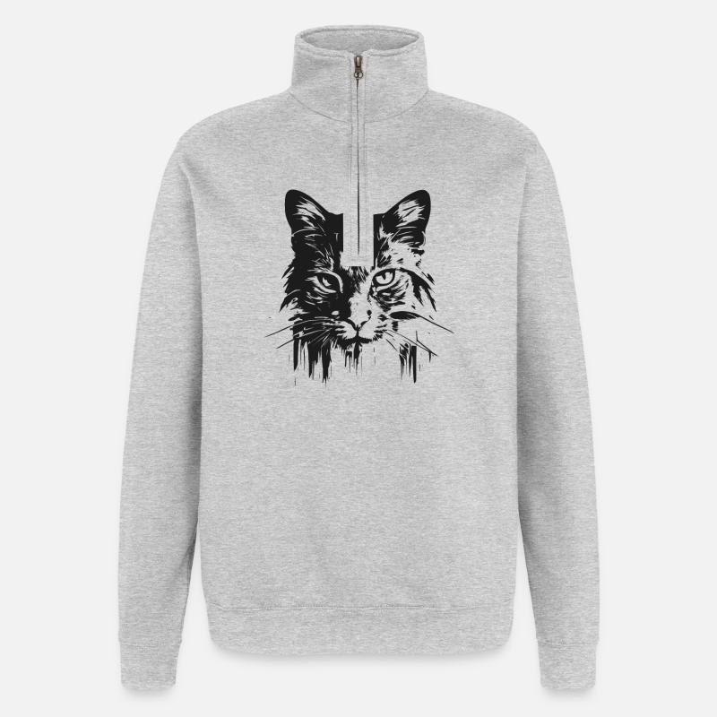 Chat 3 - Sweat à zip 1/4 - gris chiné