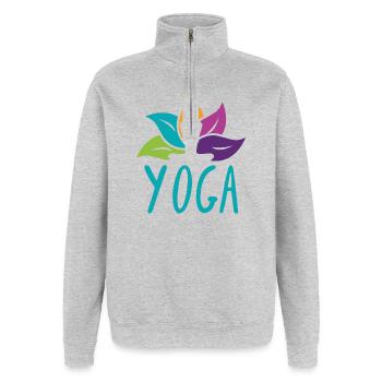 Vibrant Lotus Yoga Embrace - Quarter-Zip-Sweatshirt - Grau meliert - Vorne - AI Model Female 172 light (172cm) & AI Model Male 178 dark (178cm)