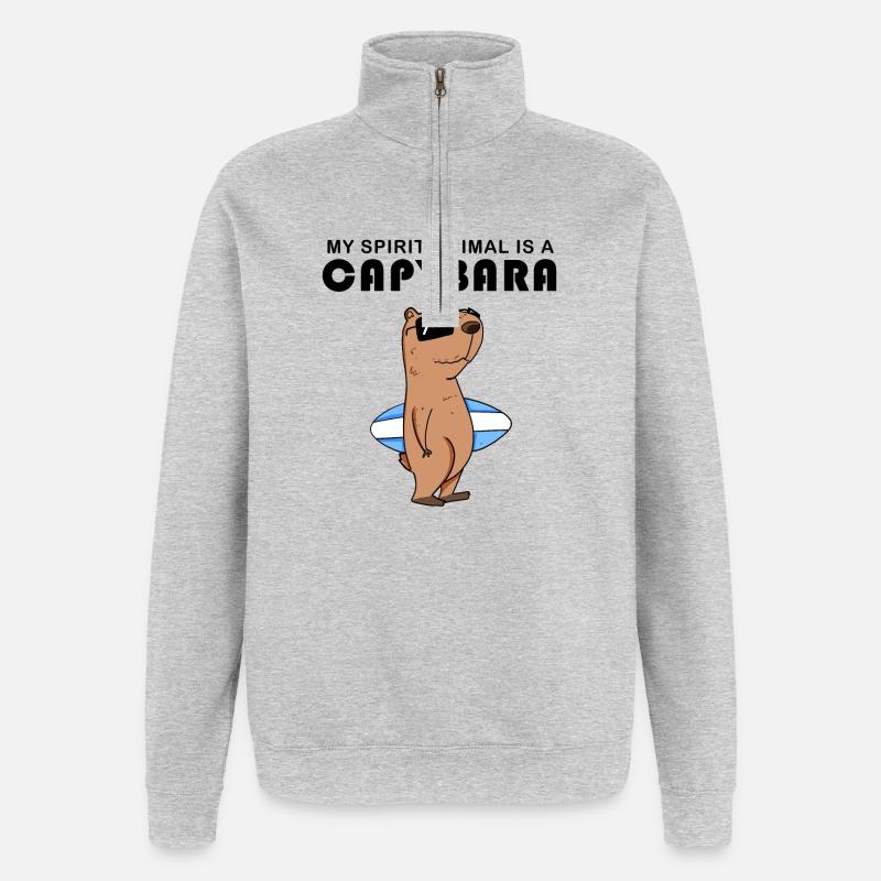 Capybara Wasserschwein Capybaras - Sweat à zip 1/4 - gris chiné