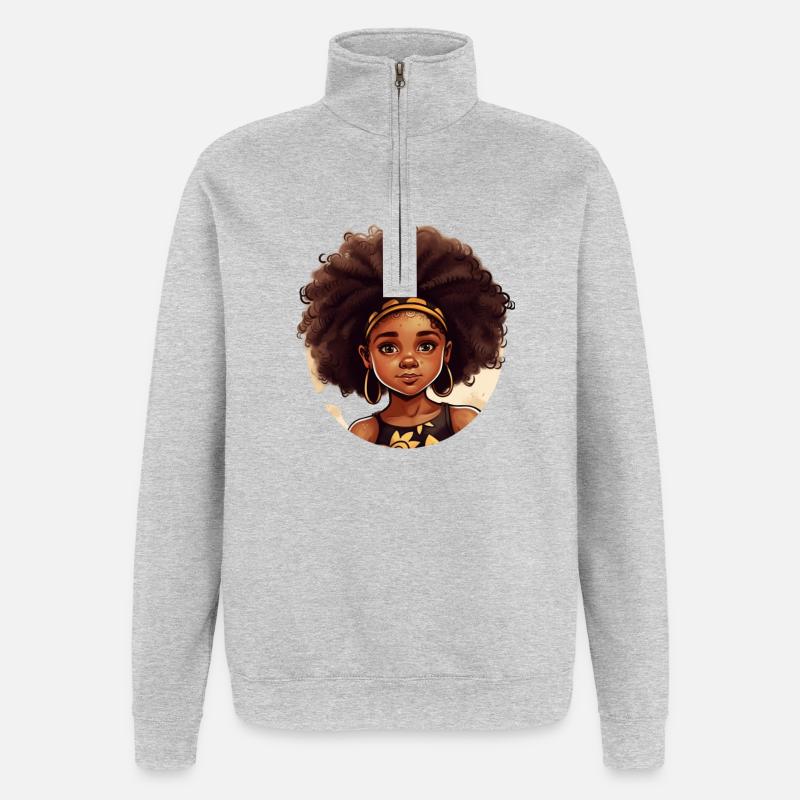 Kraftvolle Afro-Heldin Illustration - Quarter-Zip-Sweatshirt - Grau meliert