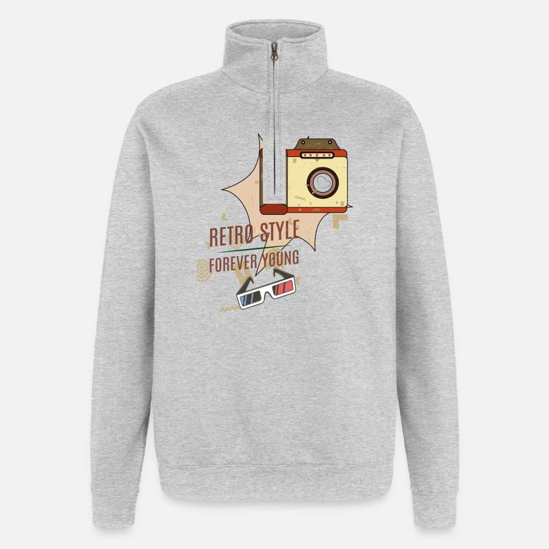 Style rétro - Sweat à zip 1/4 - gris chiné