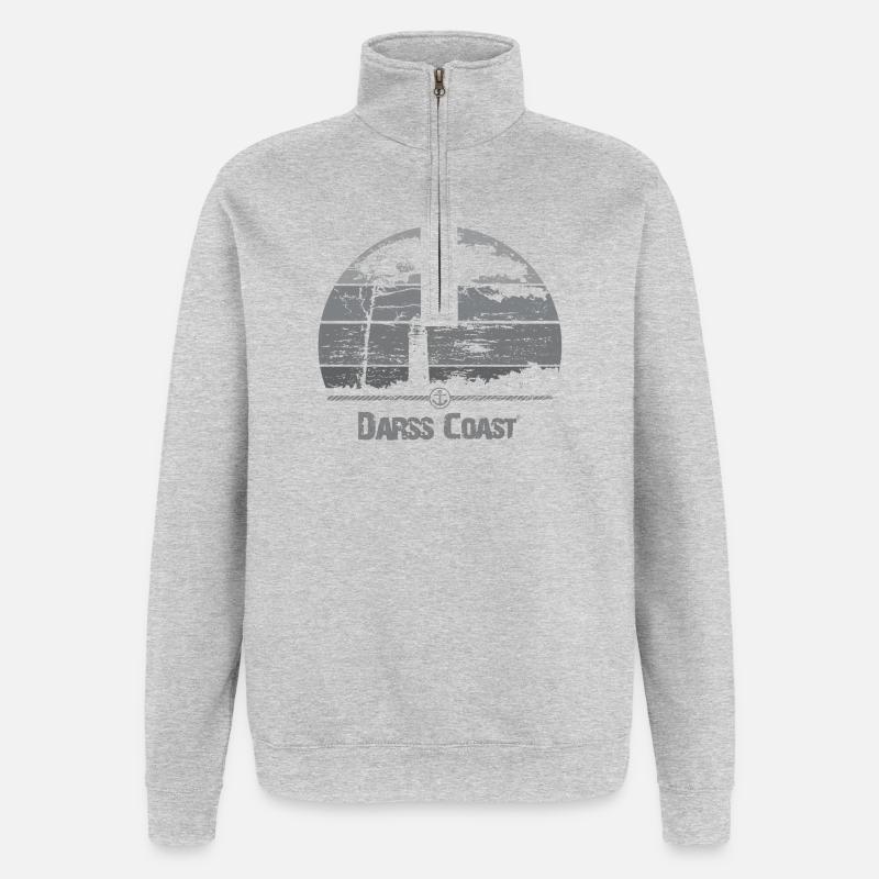 DarssCoast - Leuchtturm & Windflüchter - Quarter-Zip-Sweatshirt - Grau meliert