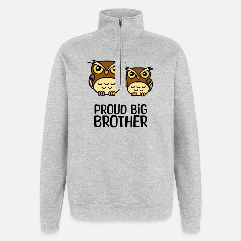 Eule Stolzer Großer Bruder Statement Bruderherz - Quarter-Zip-Sweatshirt - Grau meliert