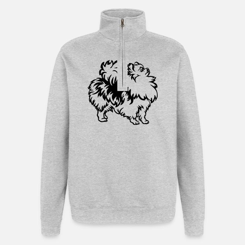 Zwergspitz - Quarter-Zip-Sweatshirt - Grau meliert