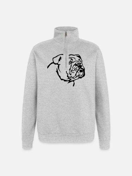 English Bulldog Head - Quarter-Zip Sweatshirt - heather grey