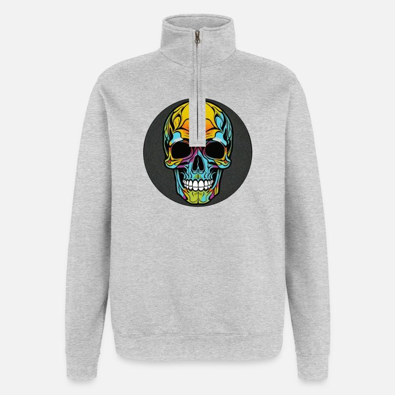 Skull bunt mit rand - Quarter-Zip-Sweatshirt - Grau meliert