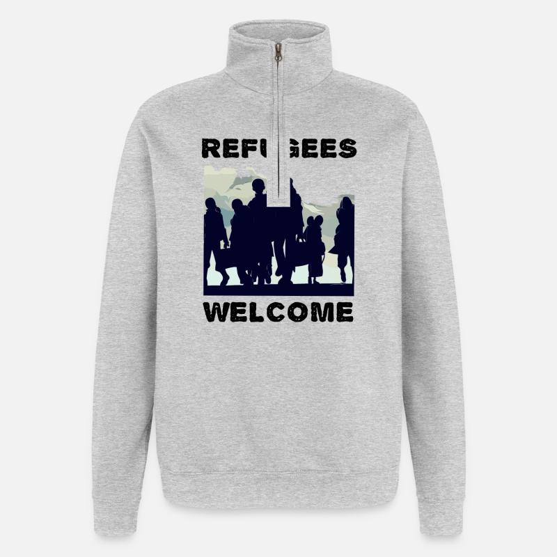 Les réfugiés accueillent la solidarité - Sweat à zip 1/4 - gris chiné