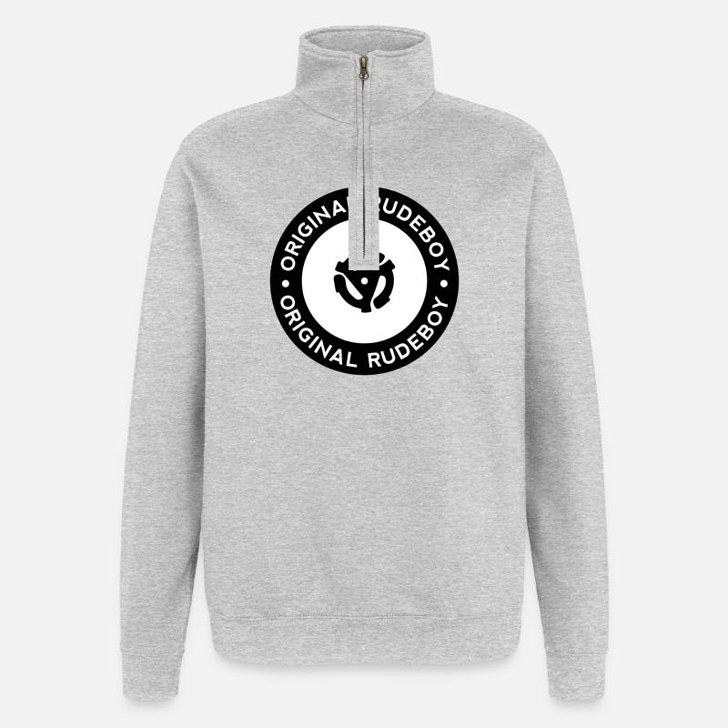 Original Rudeboy Vinyl Record - Black & White Mod - Quarter-Zip Sweatshirt - heather grey