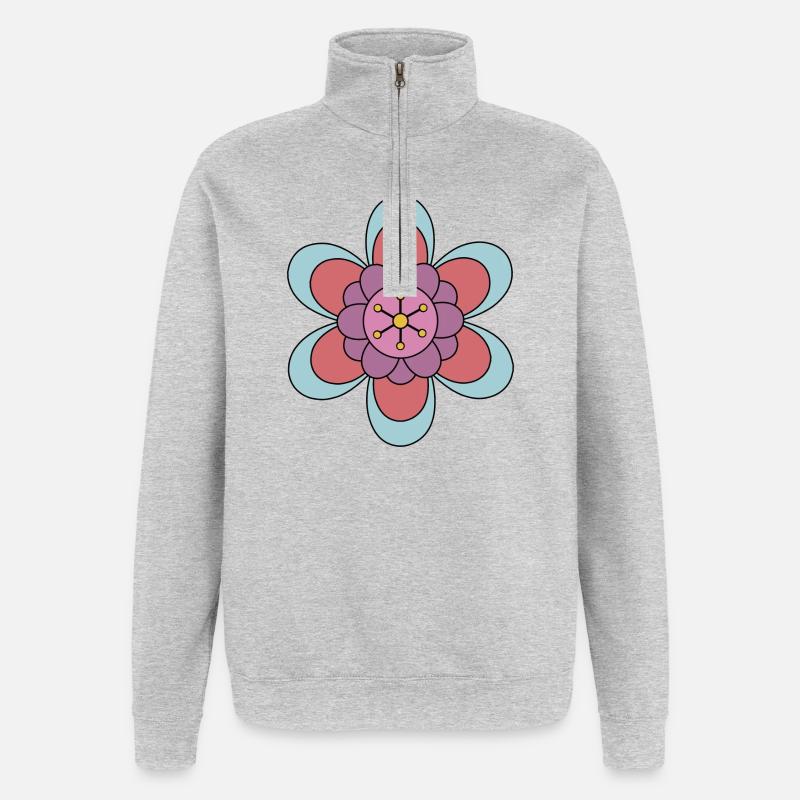 Niedliche Funky Hippie Boho Blume - Quarter-Zip-Sweatshirt - Grau meliert