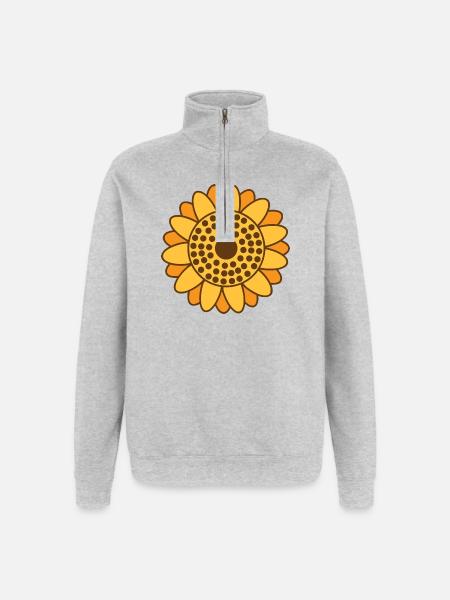 Sunflower - Large Yellow Orange Sunflower - Quarter-Zip Sweatshirt - heather grey