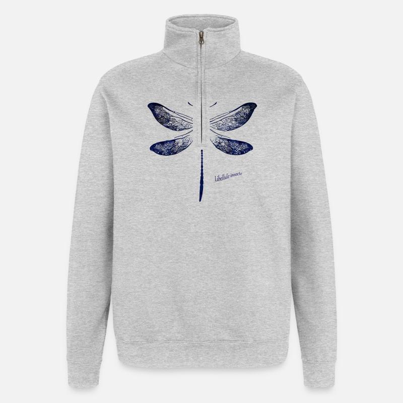 Tiefblaue Libellen Silhouette - Quarter-Zip-Sweatshirt - Grau meliert