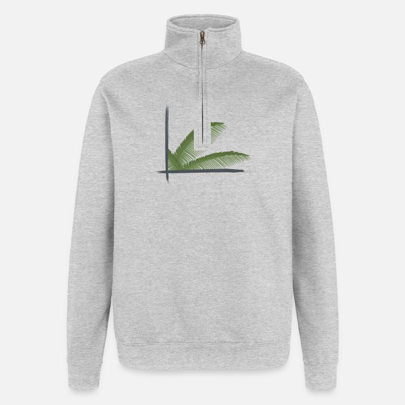 Palmenblätter eingefasst in Pinselrahmen - Quarter-Zip-Sweatshirt - Grau meliert