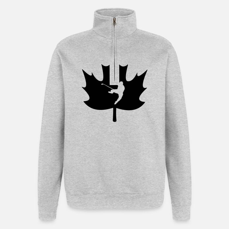 Kanada-Ahornblatt mit geschnitztem Eishockeyspieler - Quarter-Zip-Sweatshirt - Grau meliert