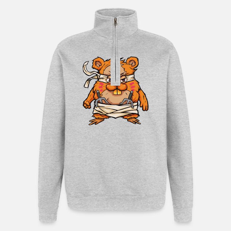Hamster samouraï kawaii avec épée Hamjitsu - Sweat à zip 1/4 - gris chiné