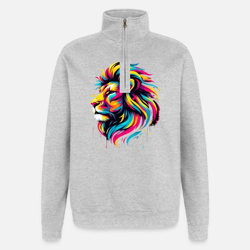 Löwe - Quarter-Zip-Sweatshirt - Grau meliert