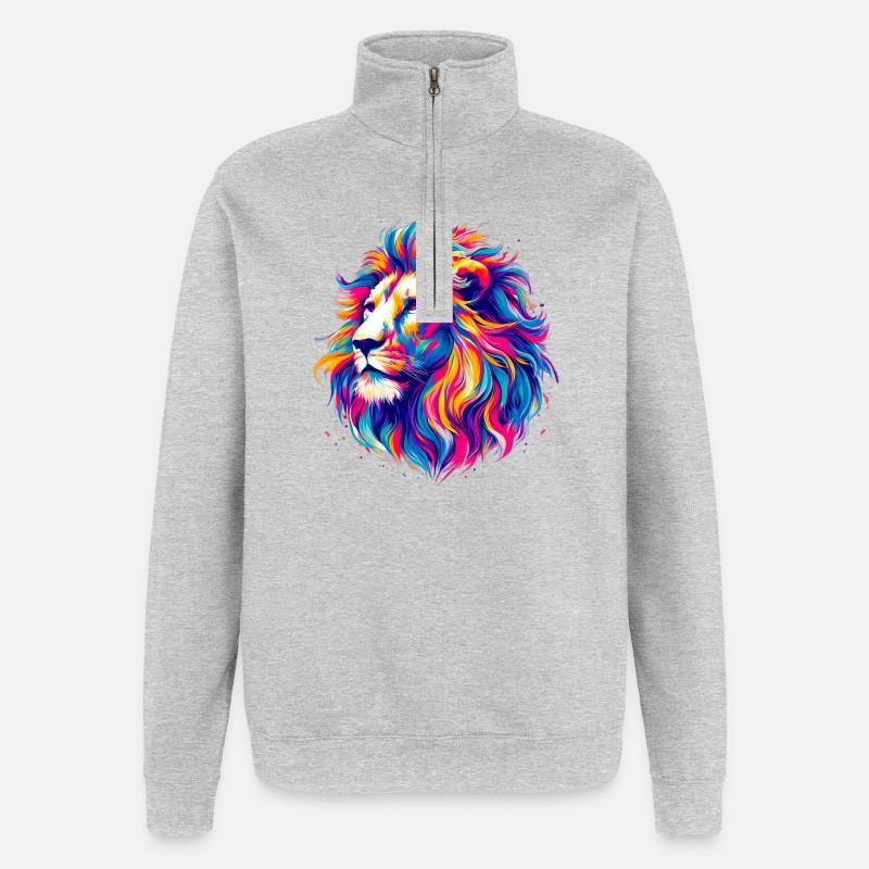 Lion - Sweat à zip 1/4 - gris chiné