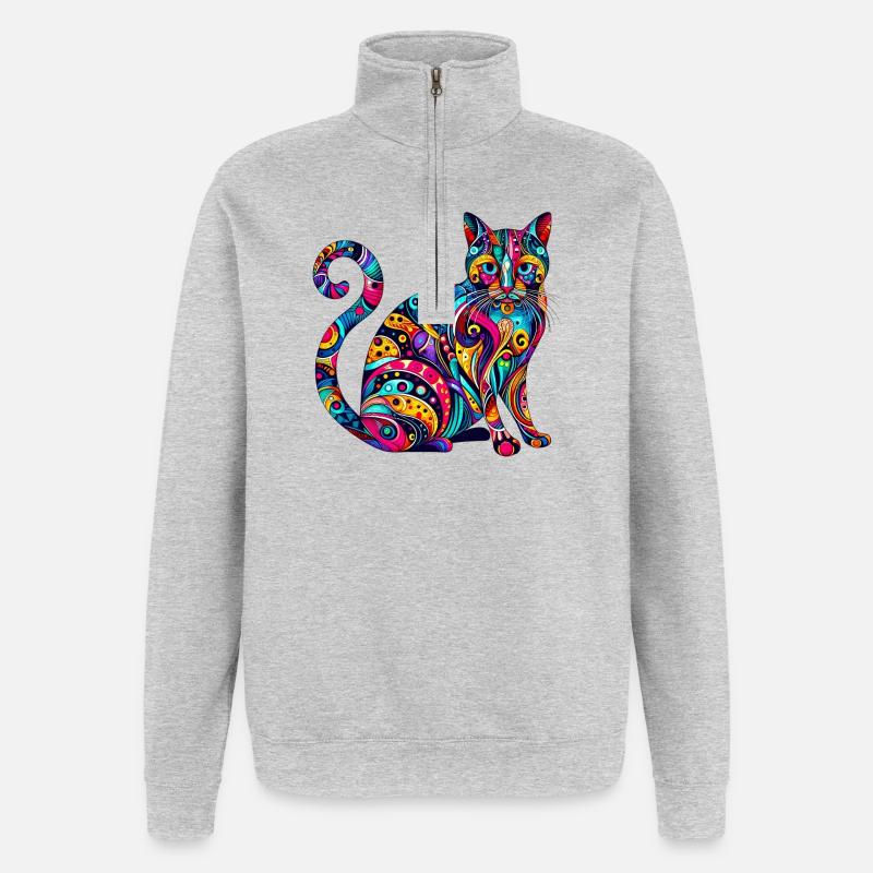 Katze - Quarter-Zip-Sweatshirt - Grau meliert