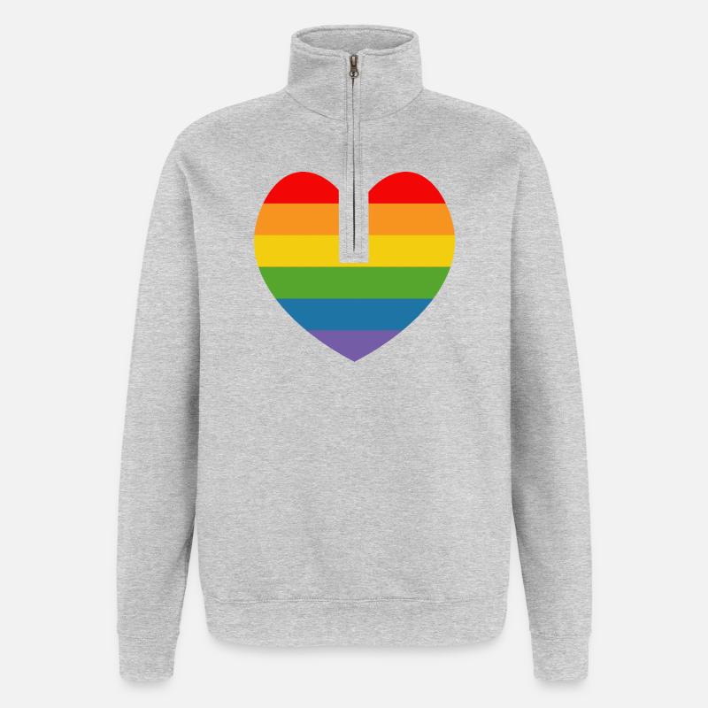 LGBT CSD TShirt Regenbogen HERZ - Quarter-Zip-Sweatshirt - Grau meliert
