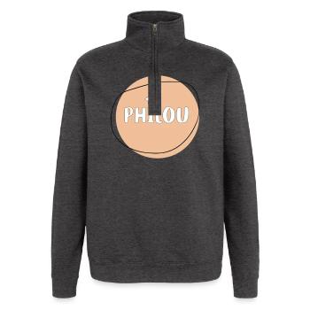 Philou - Sweat à zip 1/4 - charbon - Devant - AI Model Female 172 light (172cm) & AI Model Male 178 dark (178cm)
