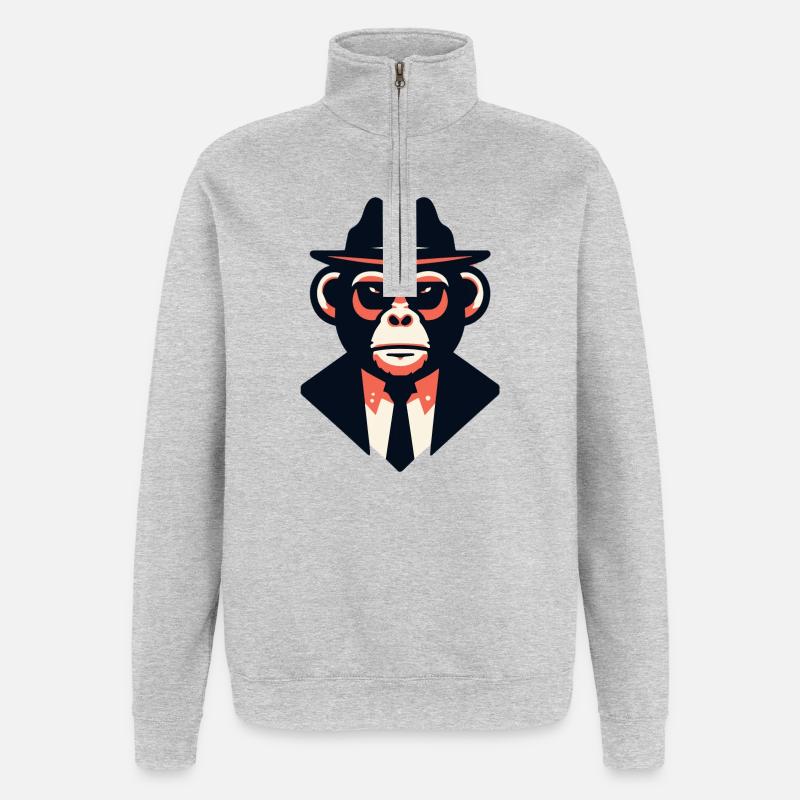 Noir Ape in a Sharp Suit - Quarter-Zip Sweatshirt - heather grey