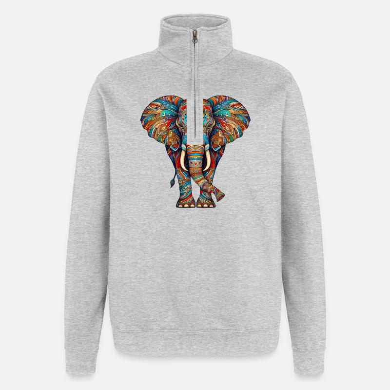 Éléphant - Sweat à zip 1/4 - gris chiné