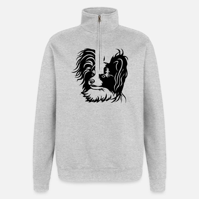 Papillon Kopf - Quarter-Zip-Sweatshirt - Grau meliert