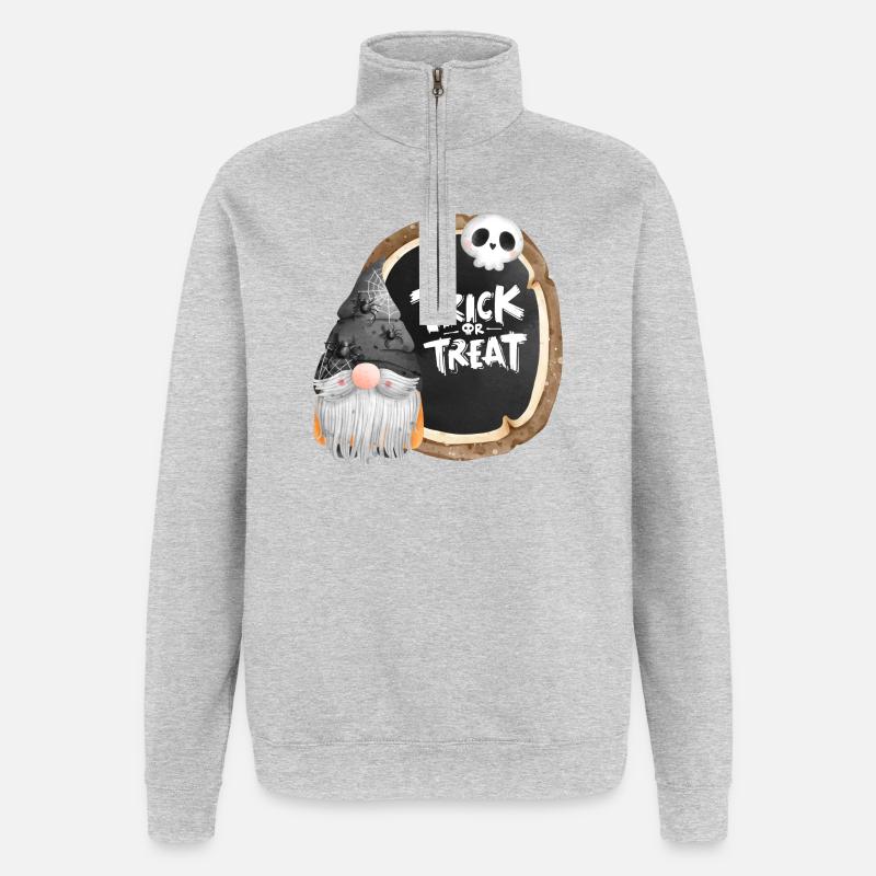 halloween, trick or treat, gnome - Sweat à zip 1/4 - gris chiné