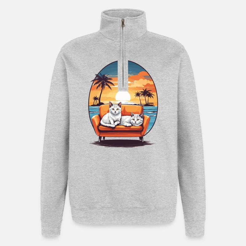 Katzen auf Sofa - Quarter-Zip-Sweatshirt - Grau meliert