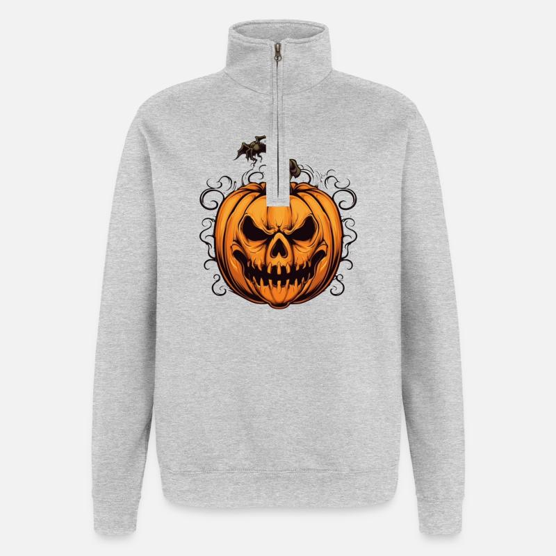 Spooky Jack-o'-lantern Halloween Design - Sweat à zip 1/4 - gris chiné