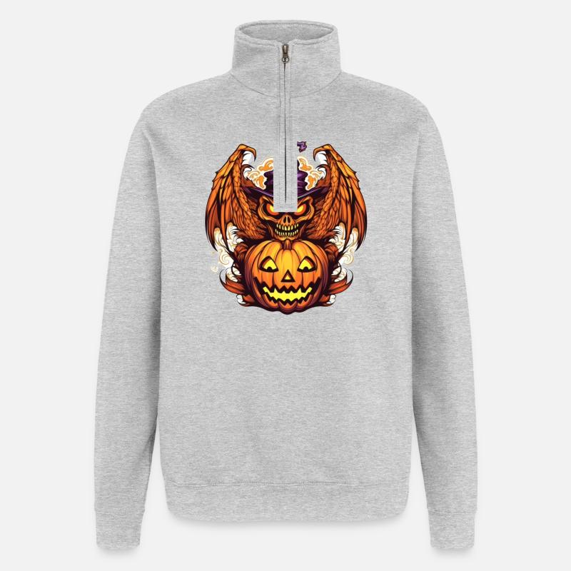 Halloween Dragon Citrouille Sorcière - Sweat à zip 1/4 - gris chiné