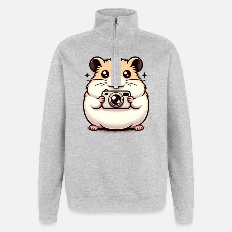 Kamera Hamster - Quarter-Zip-Sweatshirt - Grau meliert