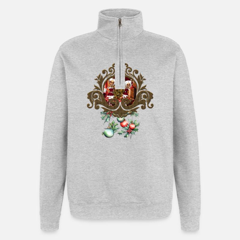 Weihnachtsmann und Elfen nach Feierabend. - Quarter-Zip-Sweatshirt - Grau meliert