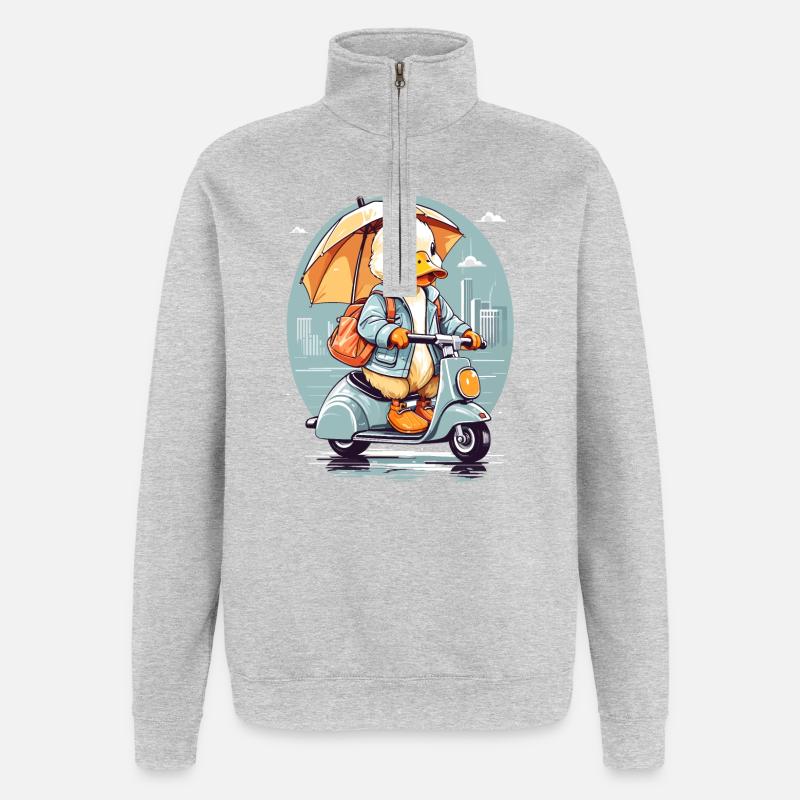 Ente mit Roller - Quarter-Zip-Sweatshirt - Grau meliert