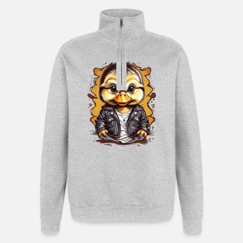 Süße Ente mit Lederjacke - Quarter-Zip-Sweatshirt - Grau meliert