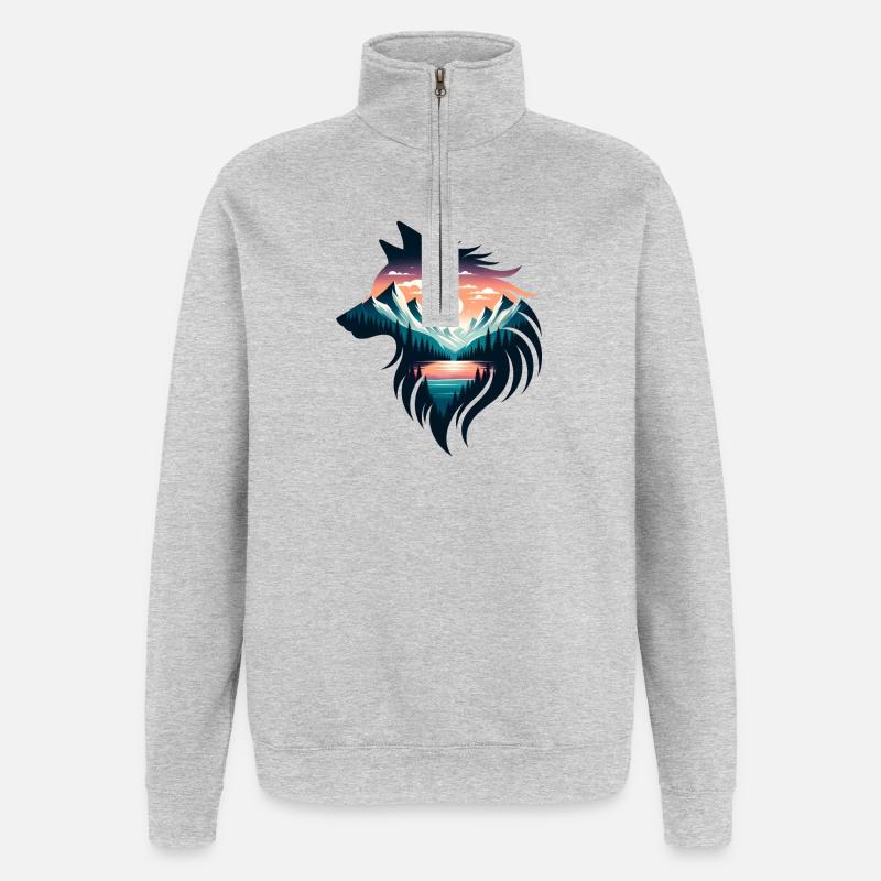 Wolfsgestalt - Quarter-Zip-Sweatshirt - Grau meliert