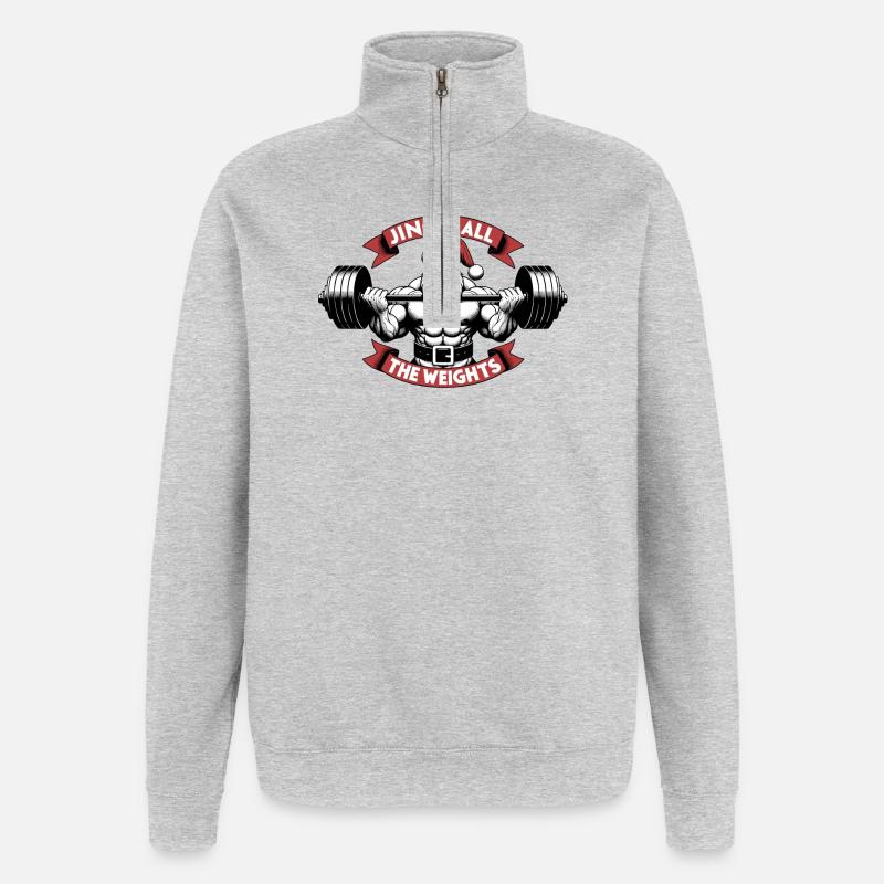 Weihnachtsgeschenk - Jingle All The Weights - Quarter-Zip-Sweatshirt - Grau meliert
