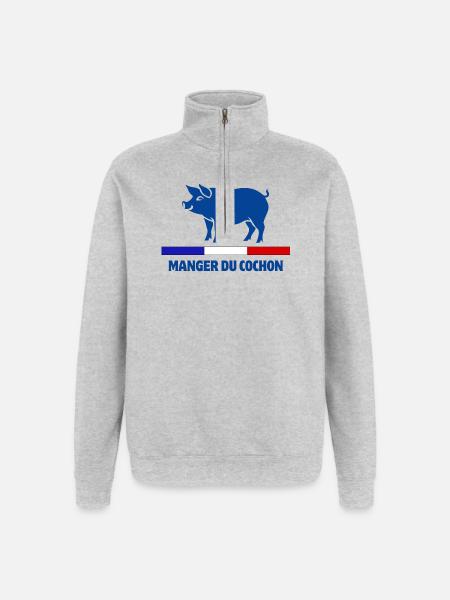 manger du cochon, boucher, boucherie - Sweat à zip 1/4 - gris chiné