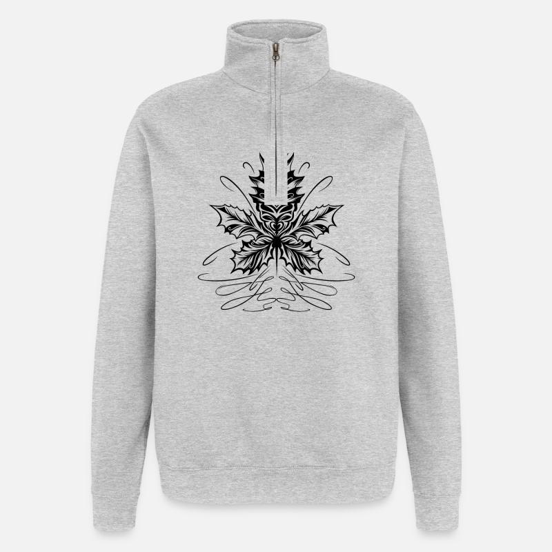 Feuille D’érable, Feuille, Feuillage, Automne - Sweat à zip 1/4 - gris chiné