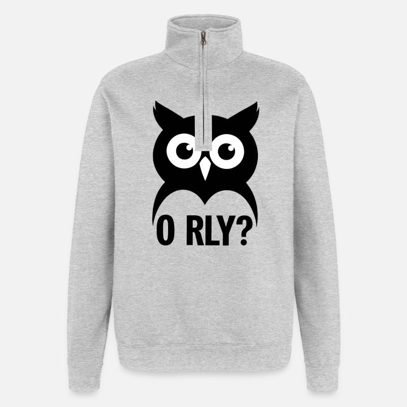 O RLY? Eule - Quarter-Zip-Sweatshirt - Grau meliert