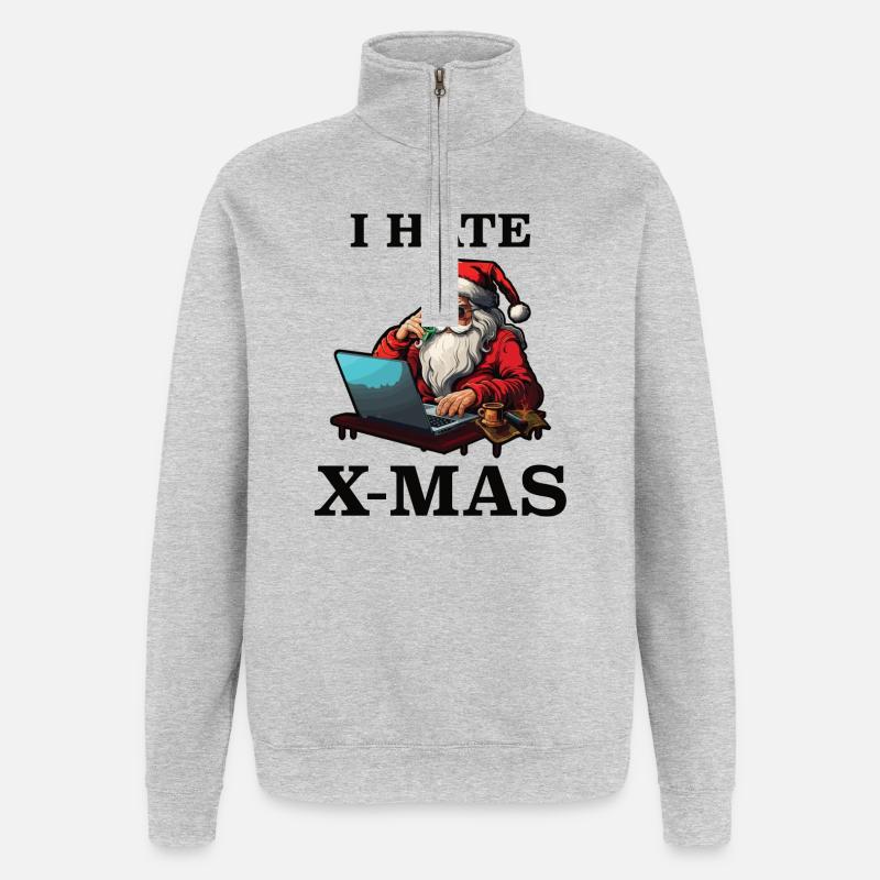 Le Père Noël déteste Noël - Sweat à zip 1/4 - gris chiné