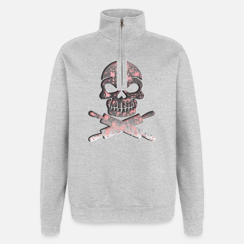 Schädel Totenkopf mit Teigrollen - Quarter-Zip-Sweatshirt - Grau meliert
