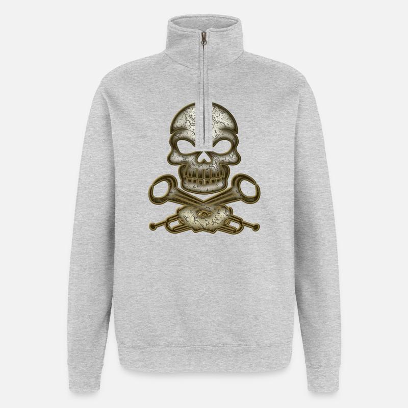 Schädel Totenkopf - Quarter-Zip-Sweatshirt - Grau meliert
