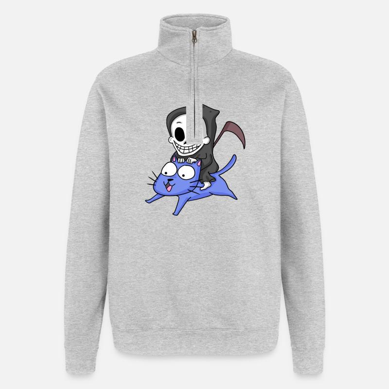 Faucheuse assise sur un chat - Sweat à zip 1/4 - gris chiné