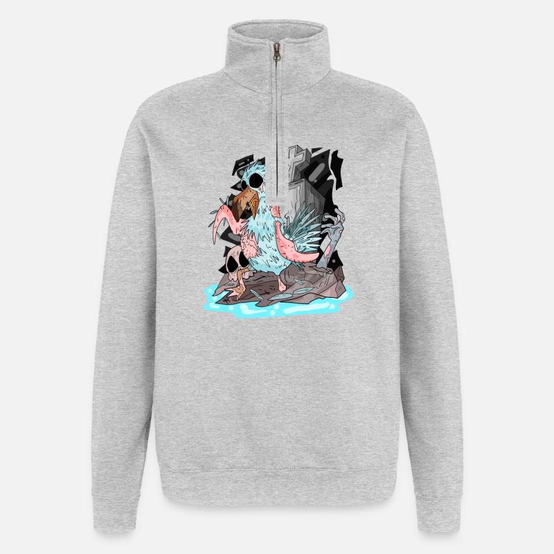 Mouette zombie - Sweat à zip 1/4 - gris chiné