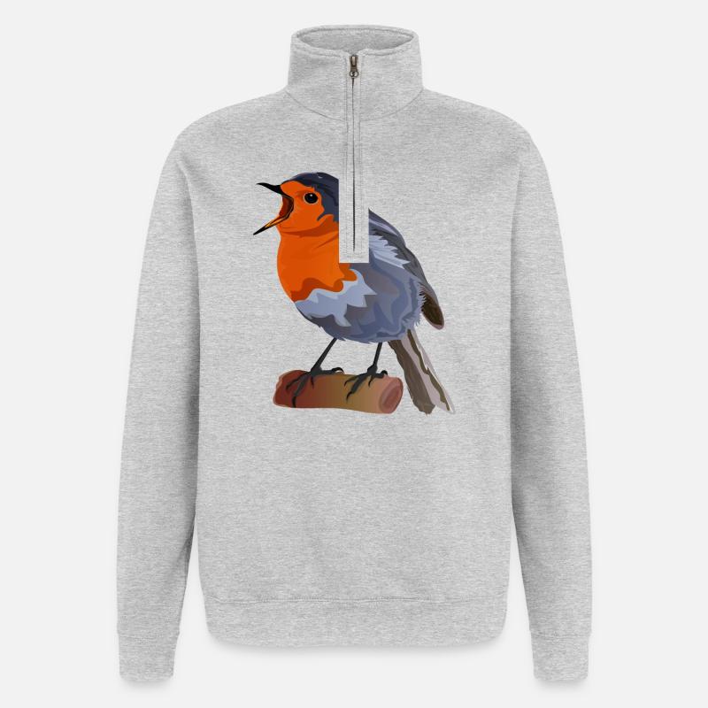 Robin Bird Illustration on Textile - Quarter-Zip Sweatshirt - heather grey