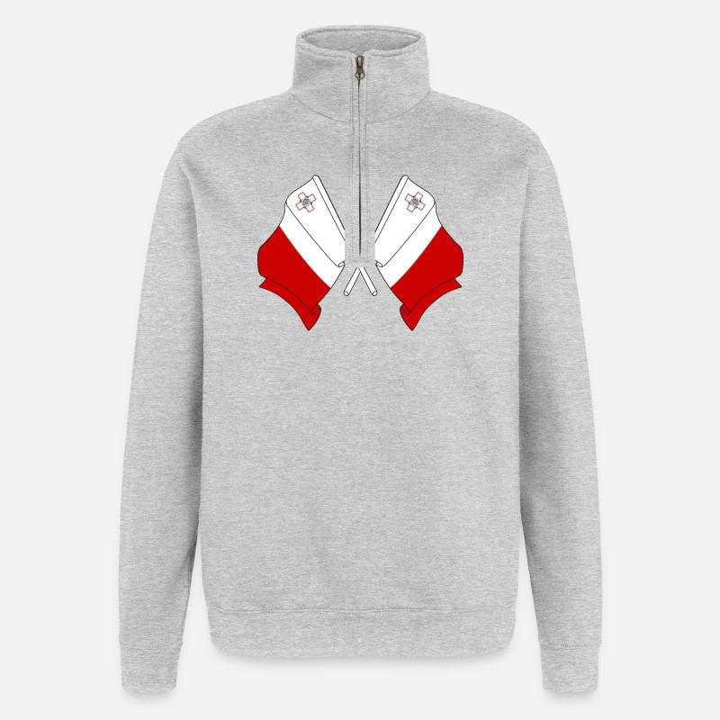 Deux drapeaux Malte - Sweat à zip 1/4 - gris chiné